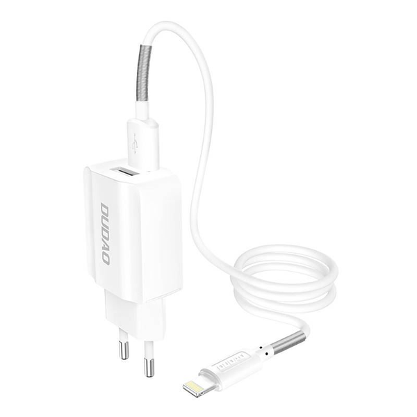 Dudao A2EUL 2x USB-A  hálózati töltő + Lightning kábel fehér (6970379615393)