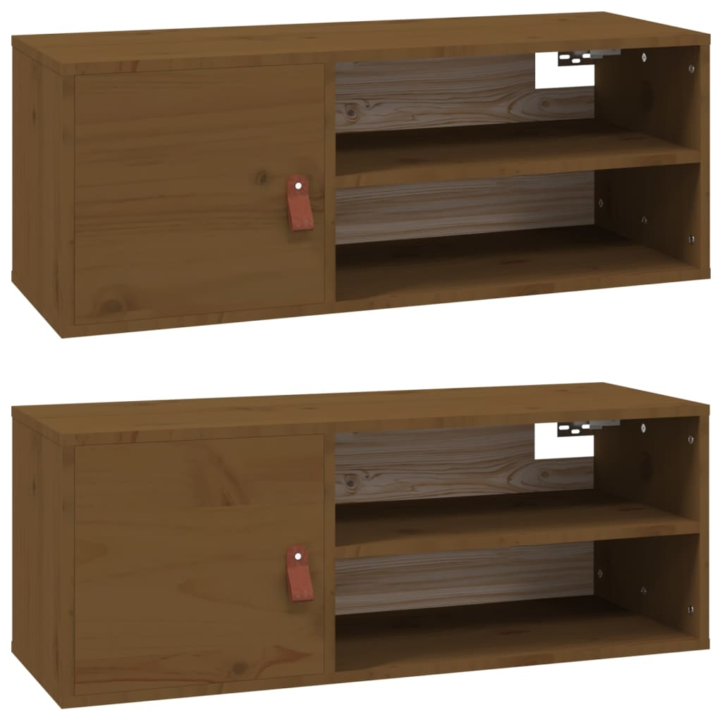 2 db mézbarna tömör fenyőfa faliszekrény 80 x 30 x 30 cm (818392)