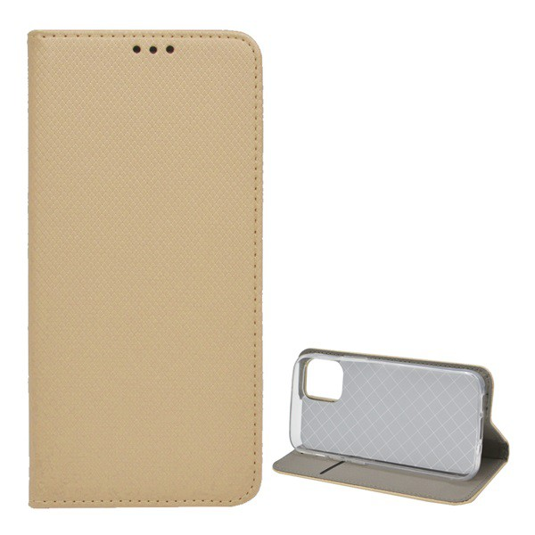 Tok álló, bőr hatású (FLIP, oldalra nyíló, asztali tartó funkció, rombusz minta) ARANY [Apple iPhone 12 mini] (5996457987726)