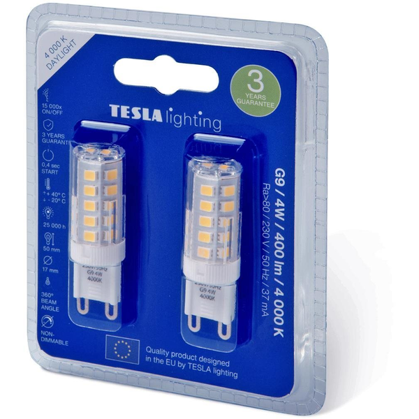 TESLA LED BULB, G9, 4 W, 400 lm, 4000 K, nappali, fehér, 2 db