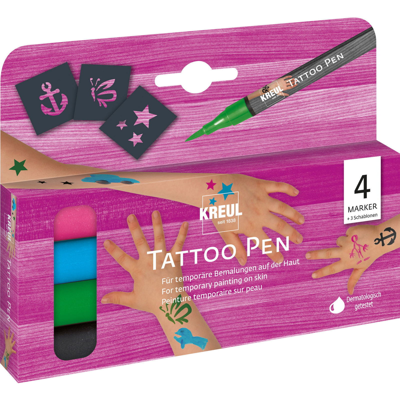 KREUL Tattoo Pen tetovací fixy, motivy kotva, hvězda, motýl - sada 4 ks (62171)