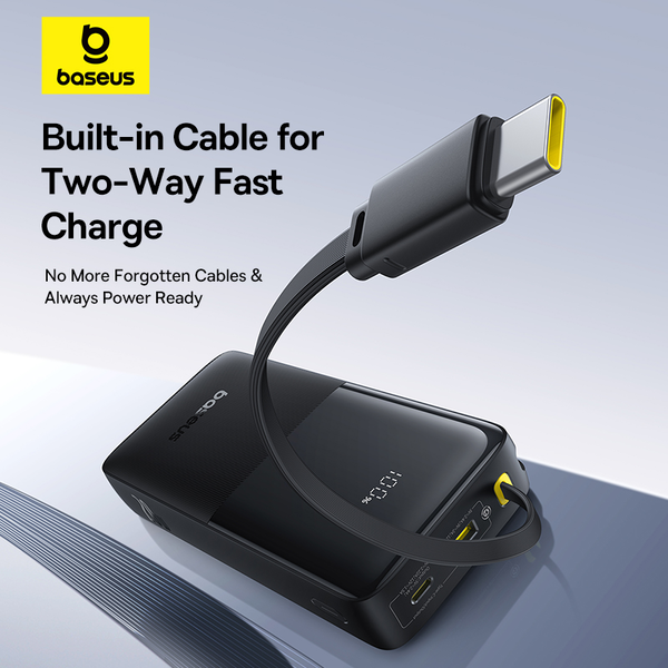 Baseus Bipow 2 gyorstöltő powerbank 20000 mAh, 20W display-el, beépített USB Type-C kábellel, fekete (P10077101113-01)