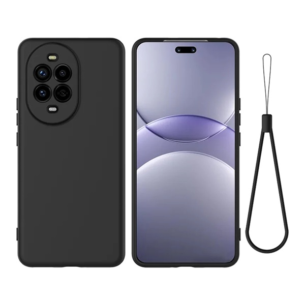 Szilikon telefonvédő (matt, mikrofiber plüss karcolásmentesítő belső, prémium + kézpánt) FEKETE Huawei Nova 13 Pro "Gigapack csomagolás" (GP-168195)