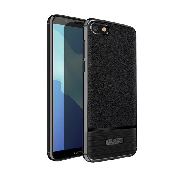 Szilikon telefonvédő (közepesen ütésálló, bőr hatású, szálcsiszolt) FEKETE [Honor 7S] (5996457802579)