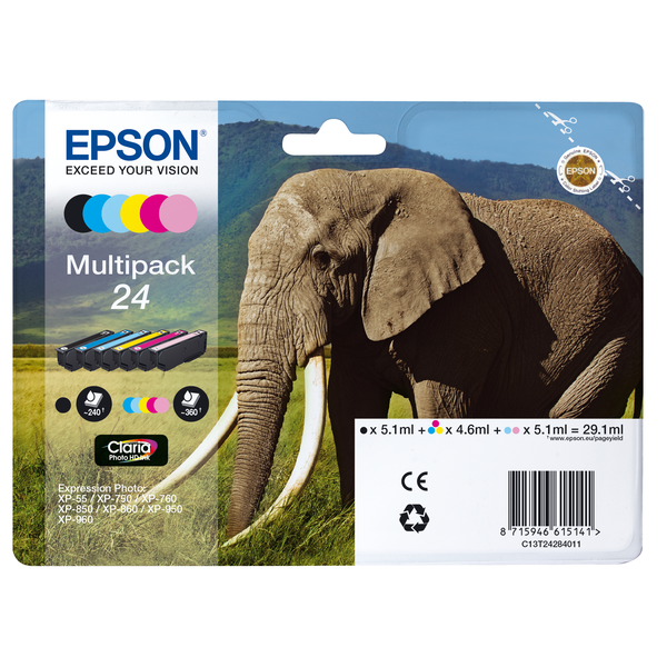 Epson Elephant C13T24284010 inktcartridge 1 stuk(s) Origineel Zwart, Cyaan, Lichtyaan, Lichtmagenta, Magenta, Geel