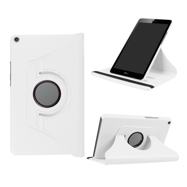 Tok álló, bőr hatású (FLIP, asztali tartó funkció, 360°-ban forgatható) FEHÉR [Huawei Mediapad T3 8 WIFI] (5996457710539)