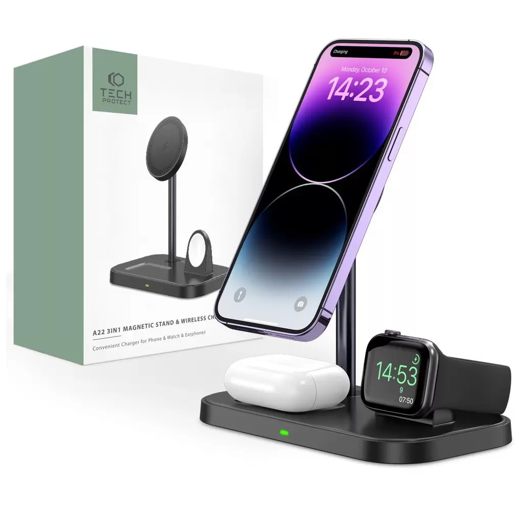 Tech-Protect 3in1 QI töltő A22 fekete 15W (127618)