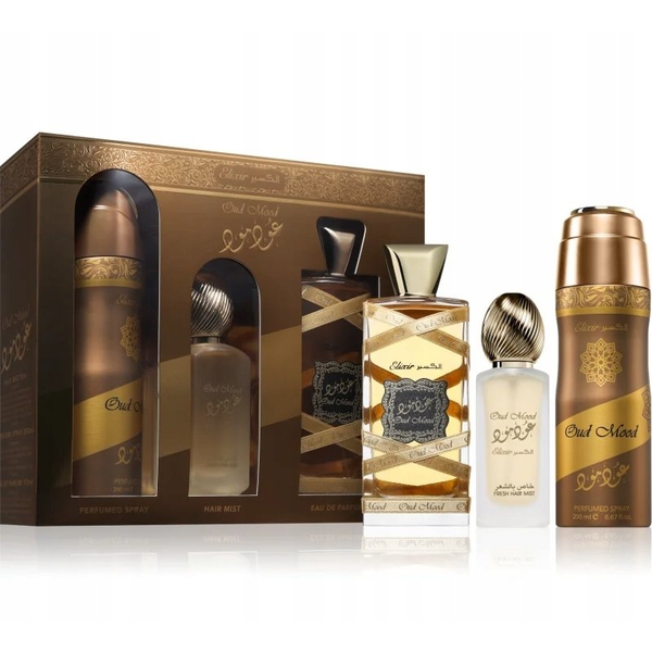 SET LATTAFA Oud Mood Elixir EDP spray 100ml + HAIR MIST 50ml + DEO spray 200ml