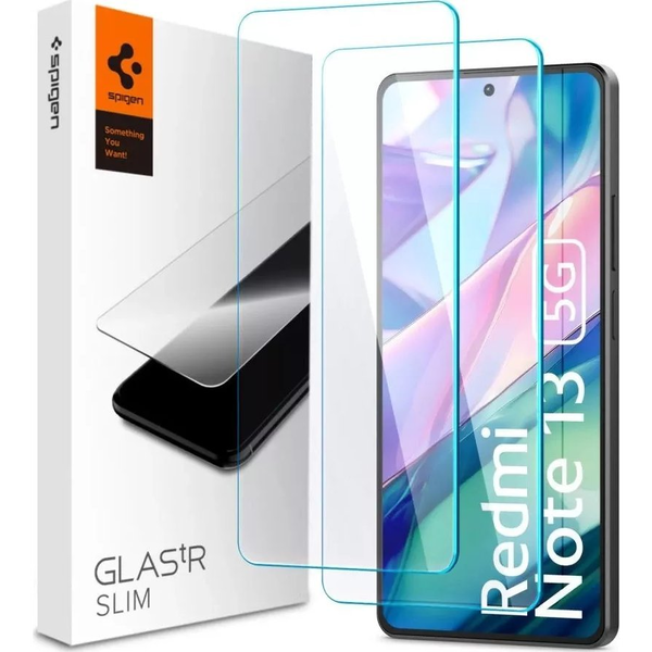 Комплект от 2 прозрачни стъклени фолиа Подходящ за калъф Spigen GLAStR SLIM съвместим с Xiaomi Redmi Note 13 5G