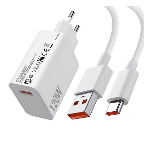 Xiaomi hálózati töltő USB aljzat (120W, PD gyorstöltő + Type-C kábel) FEHÉR 