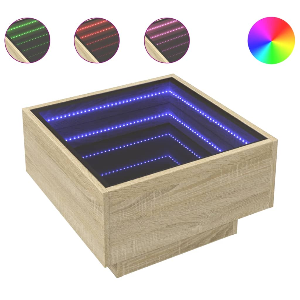 sonoma tölgy szerelt fa dohányzóasztal LED-del 50 x 50 x 30 cm (847506)