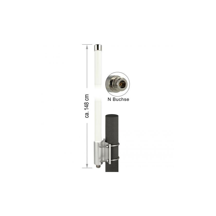 Delock LoRa 868 MHz Antenna N Jack 8 dBi 147.7 cm omnidirectional fixed wall and pole mounting white (12504)