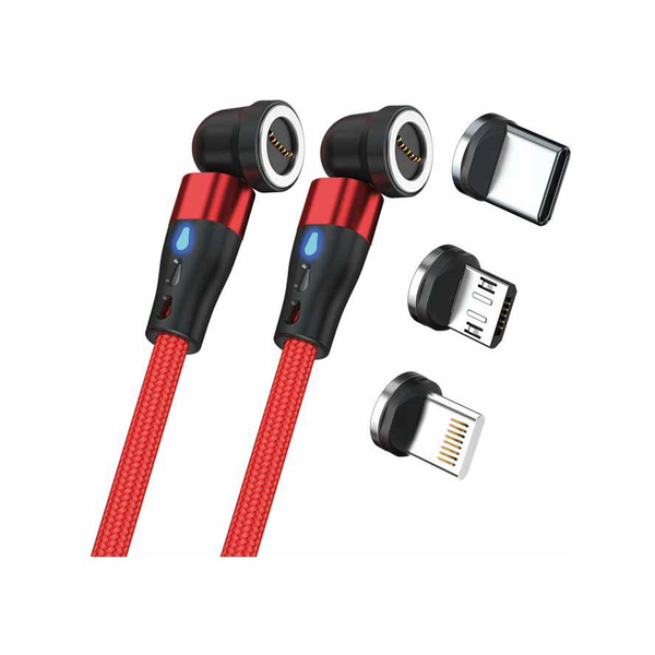 RealPower Magentic cable,1m,2x magnetisch,rot mit Adaptern
