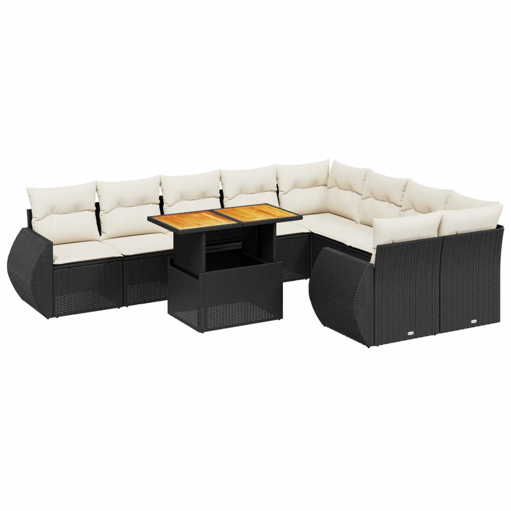 10 részes fekete polyrattan kerti ülőgarnitúra párnákkal (3272351)
