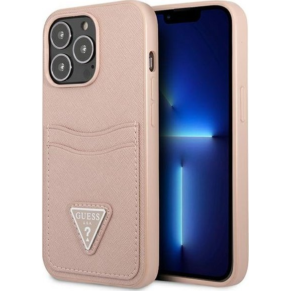 Guess Saffiano Double Card Apple iPhone 13 Pro bőr hátlap tok, rózsaszín (GUHCP13LPSATPP)