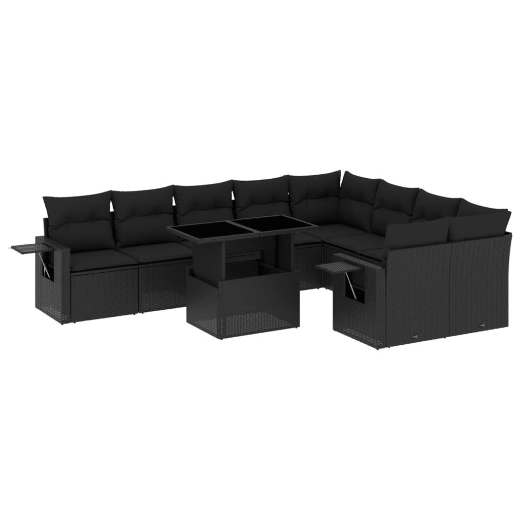 10 részes fekete polyrattan kerti ülőgarnitúra párnákkal (3268125)