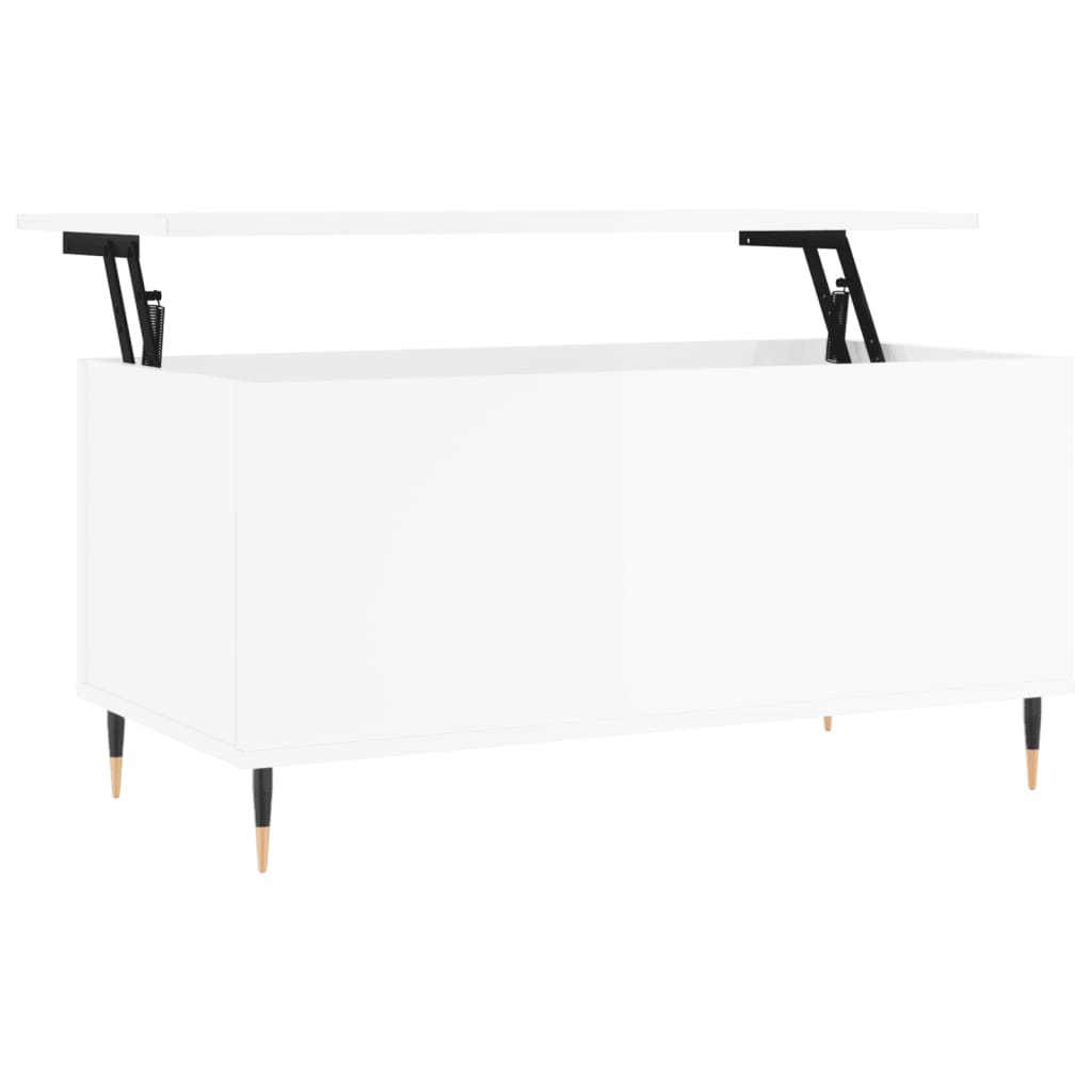 magasfényű fehér szerelt fa dohányzóasztal 90x44,5x45 cm (830966)