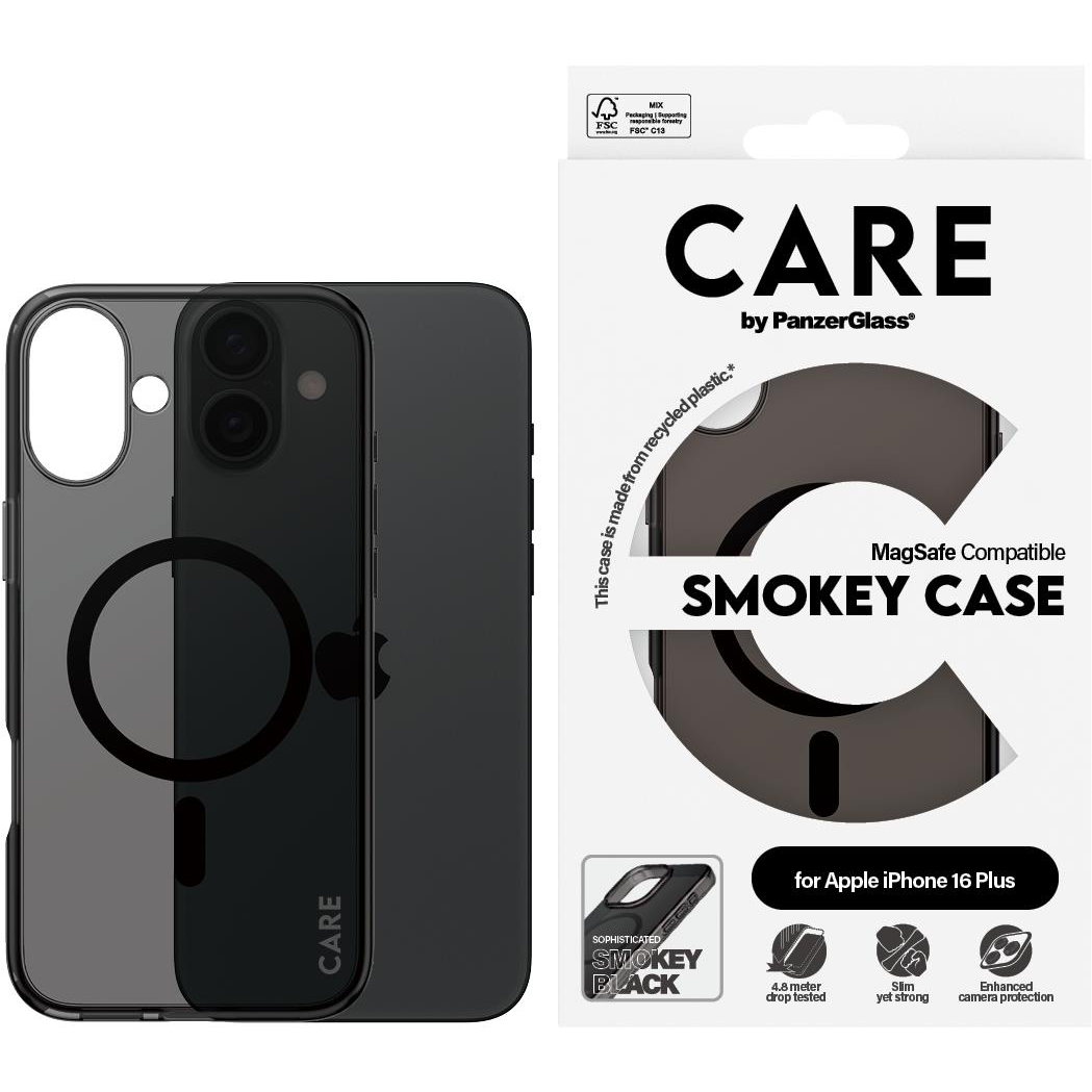 PanzerGlass CARE tok Apple iPhone 16 Plus MagSafe Smokey füstszínű/fekete (1351)