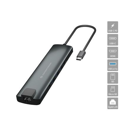 Conceptronic DONN06G dokkoló állomás és port replikátor USB 3.2 Gen 1 (3.1 Gen 1) Type-C Fekete, Ezüst