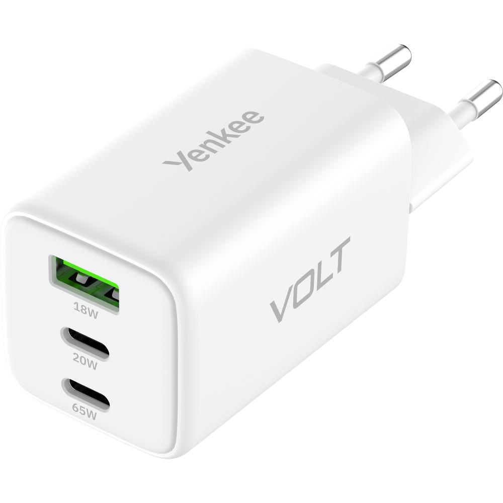 Yenkee YAC G65 VOLT 2xUSB-C / USB-A Hálózati Töltő Adapter 65W - Fehér (YAC G65 VOLT)