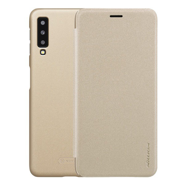 NILLKIN SPARKLE műanyag telefonvédő (mikroszálas bőr hatású FLIP, oldalra nyíló) ARANY [Samsung Galaxy A7 (2018) SM-A750F] (5996457844616)