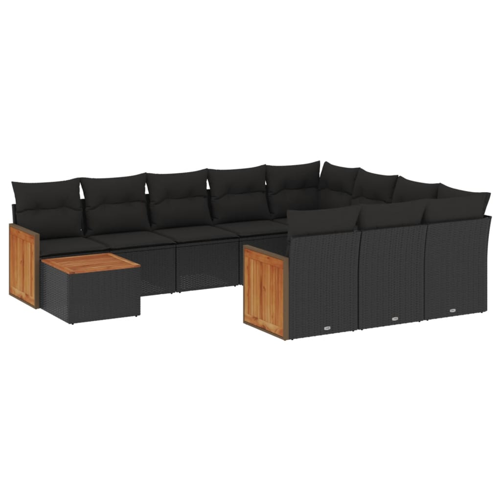 11 részes fekete polyrattan kerti ülőgarnitúra párnákkal (3228043)