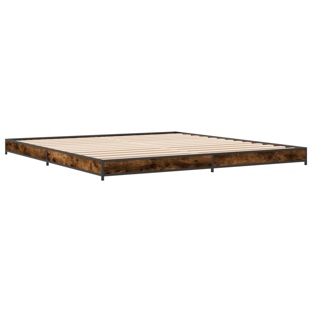 füstös tölgyszínű szerelt fa és fém ágykeret 200 x 200 cm (845128)