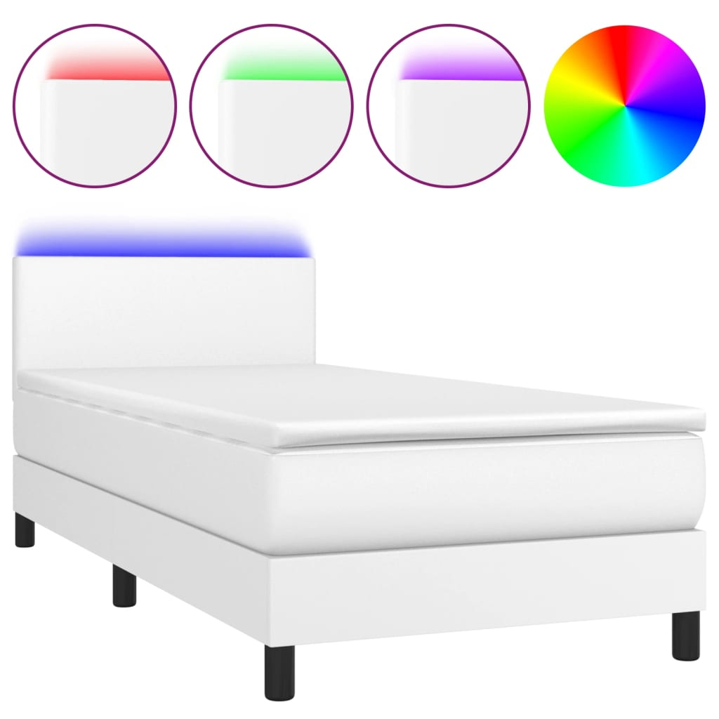 fehér műbőr rugós ágy matraccal és LED-del 80 x 200 cm (3134070)