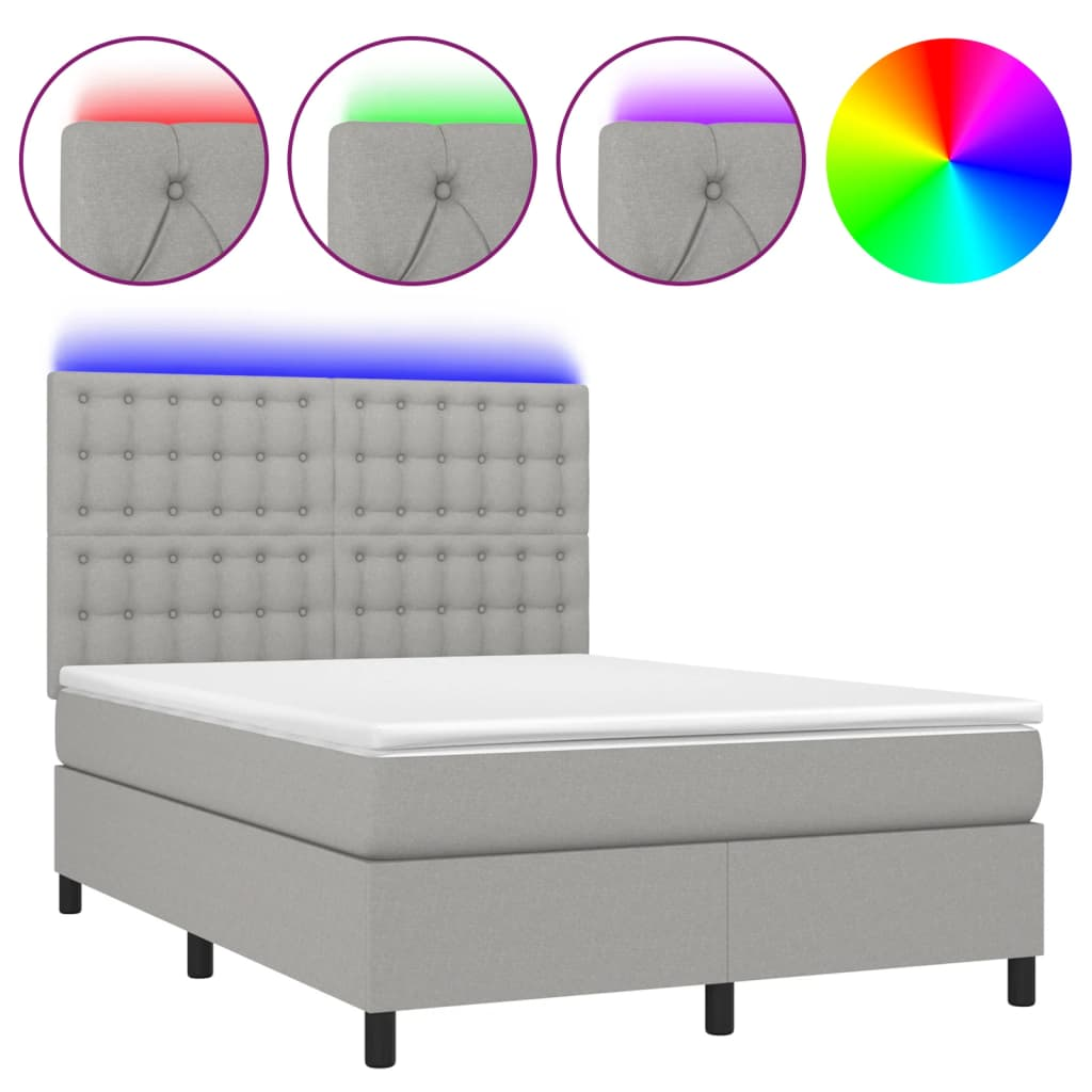 sötétszürke szövet rugós és LED-es ágy matraccal 140x190 cm (3135189)