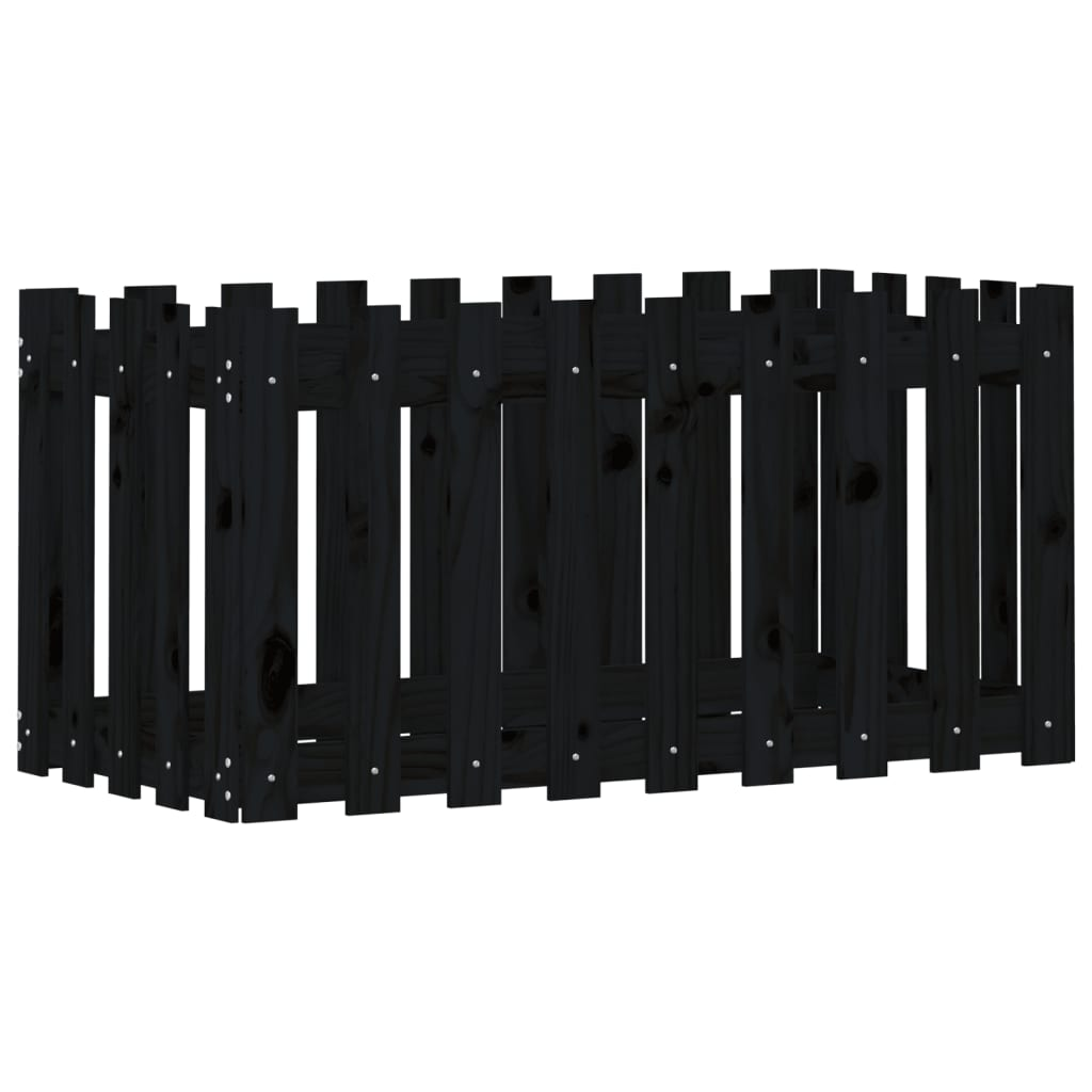 fekete tömör fenyőfa kerti magaságyás kerítéssel 100x50x50 cm (832479)