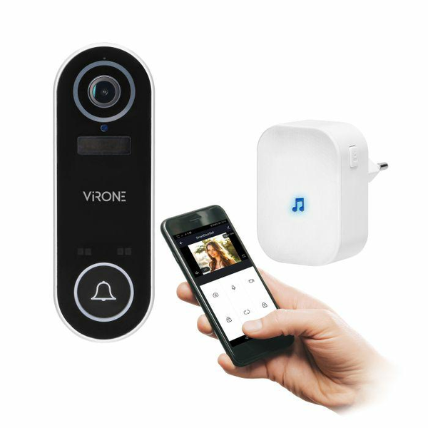 LAYO Vezeték Nélküli Videós Ajtócsengő Full HD Videokamerával, WiFi És Hálózati Vevővel, IP65, Kommunikáció okostelefonnal Tuya Alkalmazással, 60 Csengőhanggal