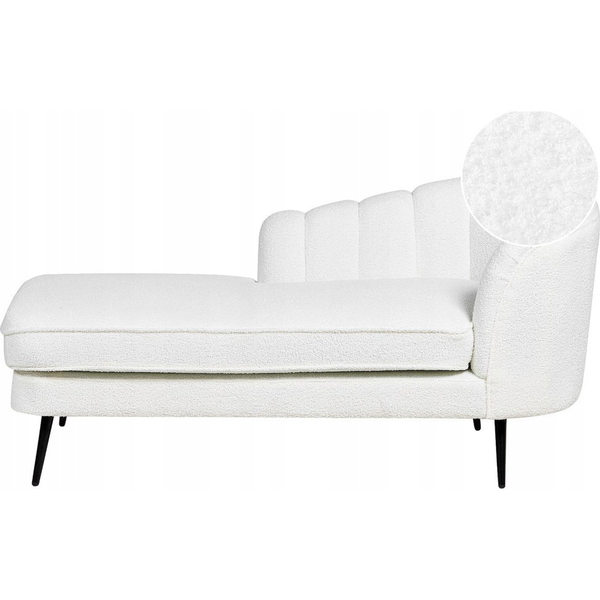 Chaise Lounge Bouclé Derecho Diseño Moderno Tapicería Patas Metal Negras Blanco Crema Allier - Blanco