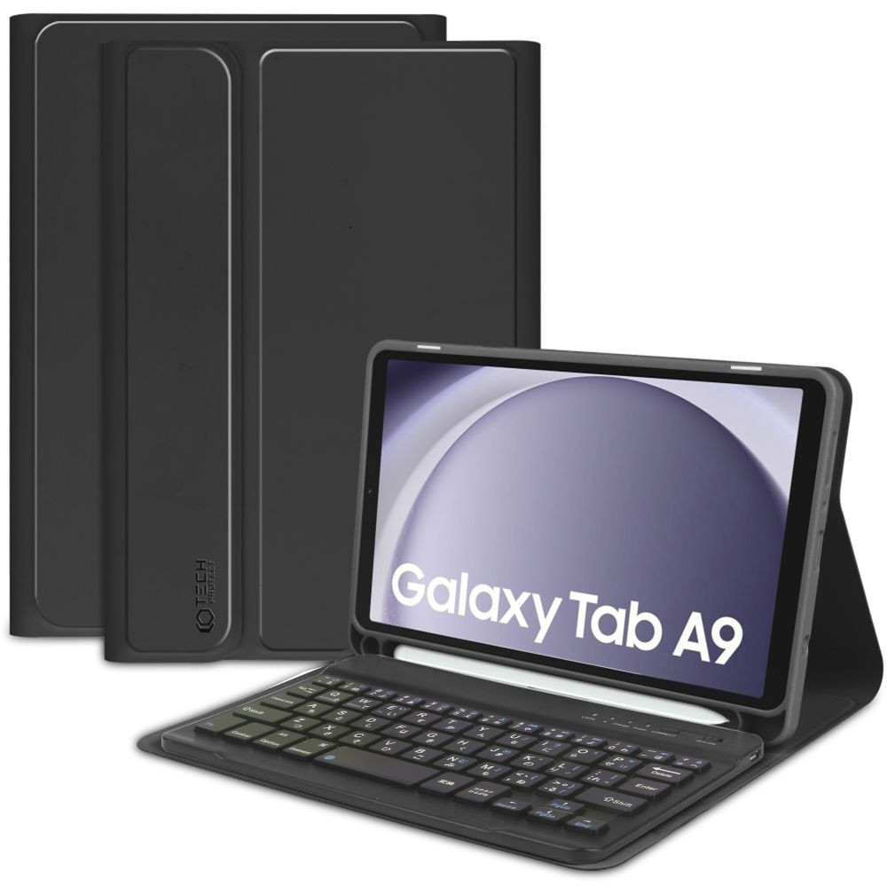 Samsung Galaxy Tab A9 (8.7) SM-X110 / X115, Bluetooth billentyűzetes mappa tok, érintőceruza tartó, TP SC Pen + Keyboard, fekete (9319456607666)