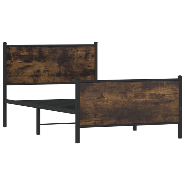Cadru pat metalic tăblie cap/picioare, stejar fumuriu 107x203cm