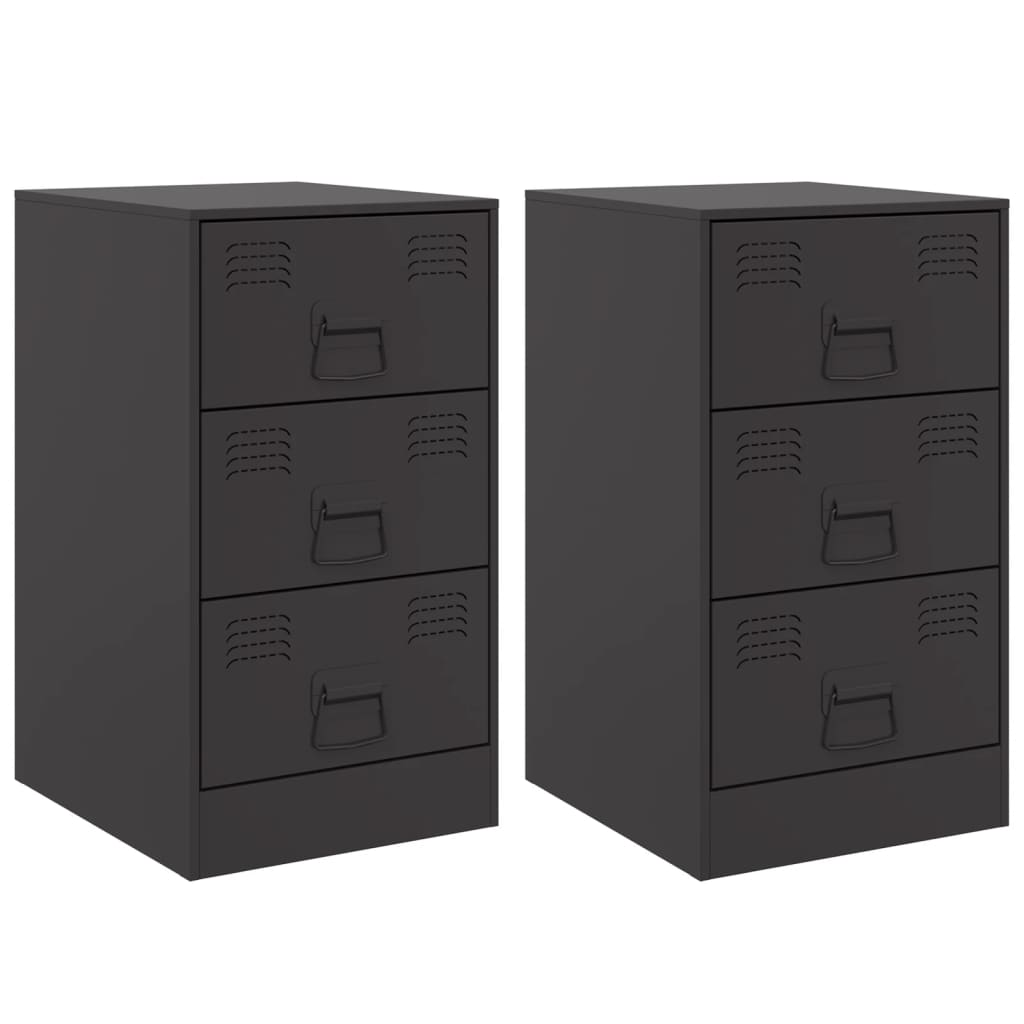 2 db fekete acél éjjeliszekrény 34,5x39x62 cm (841776)