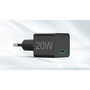 Бързо зарядно устройство Mini Hama, USB-C, Pd/Qualcomm®, 20W, Черен