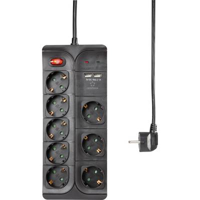 USB-s túlfeszültségvédő elosztó, 8 részes, fekete, Renkforce (1574788)