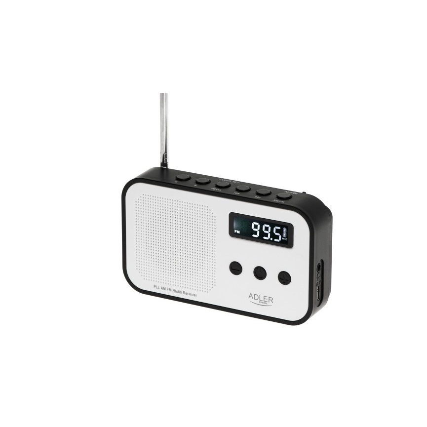 Adler AD 1907 Akkus Hordozható Digitális PLL AM/FM Zsebrádió - Fekete / Fehér (AD 1907)