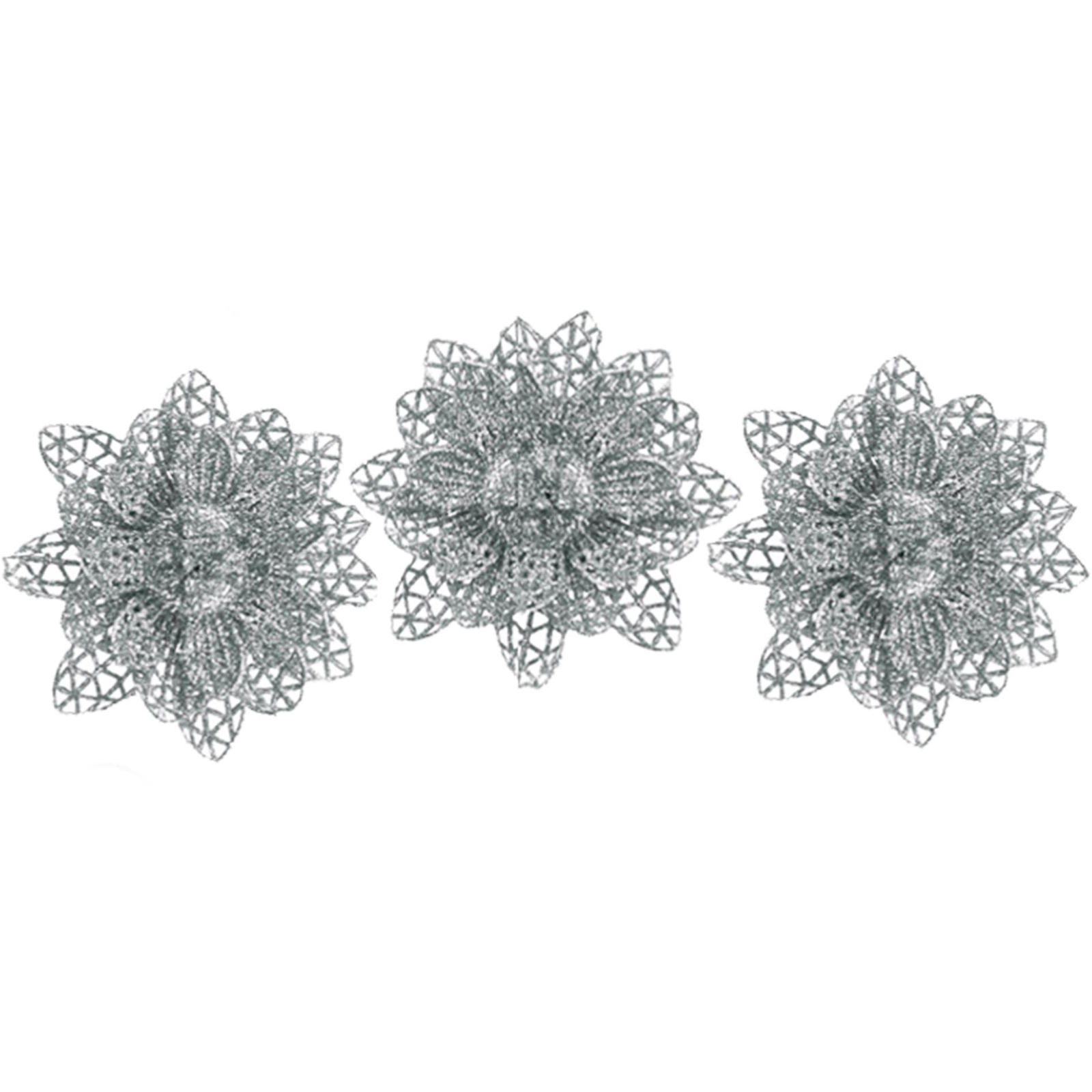 LAALU díszkészlet: ezüst virágok 12 cm, 3 db (LAU-6254)