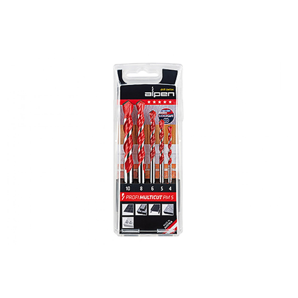 Комплект от 5 универсални свредла Alpen, Silver/Red