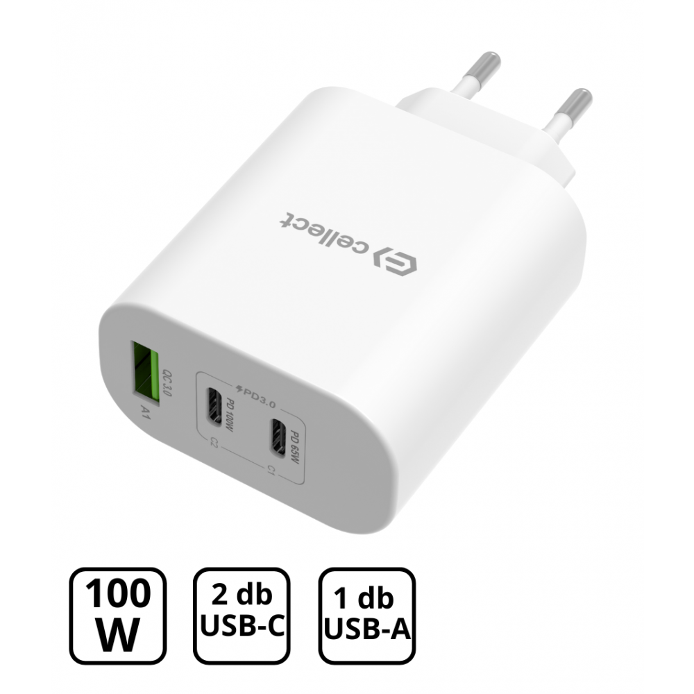 Hálózati gyorstöltő adapter 100W, Fehér (MTCB-PD100W-W)