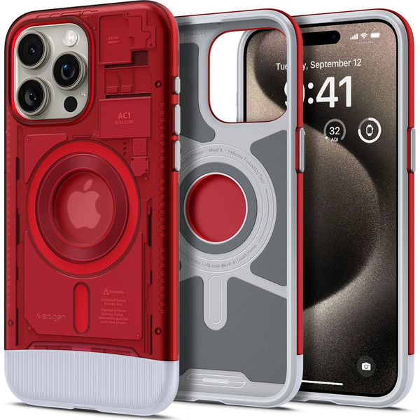 Spigen CLASSIC C1 szilikon telefonvédő (ütésállóság, légpárnás sarok, MagSafe) PIROS Apple iPhone 15 Pro Max (ACS06609)