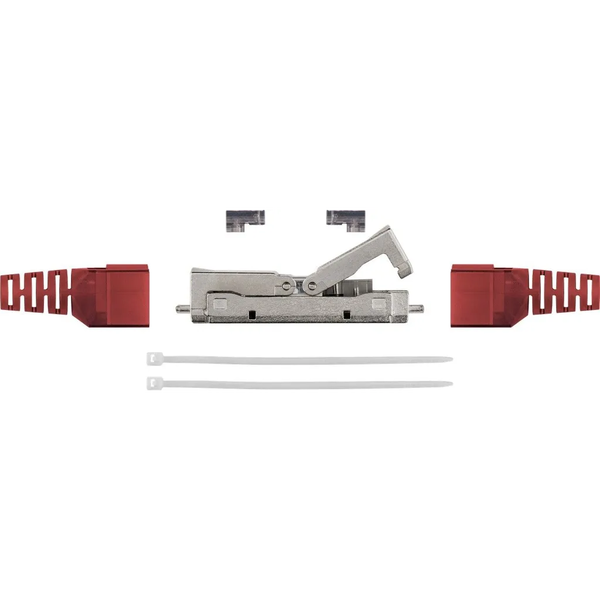 Werkzeugloser Kabelverbinder "slim" Cat.6, STP (grau/rot, indoor)
