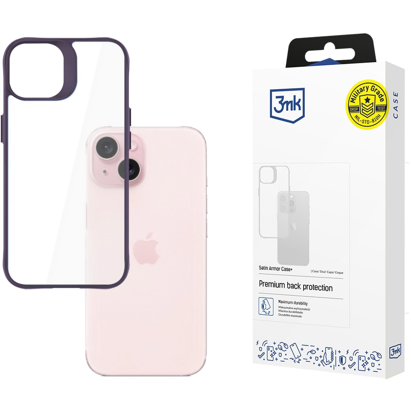 3MK Satin Armor Case+ Apple iPhone 15 lila tok (5903108592796)
