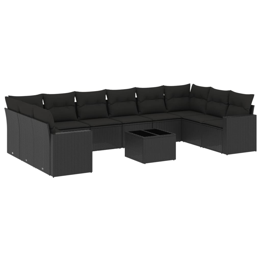 11 részes fekete polyrattan kerti ülőgarnitúra párnákkal (3219465)