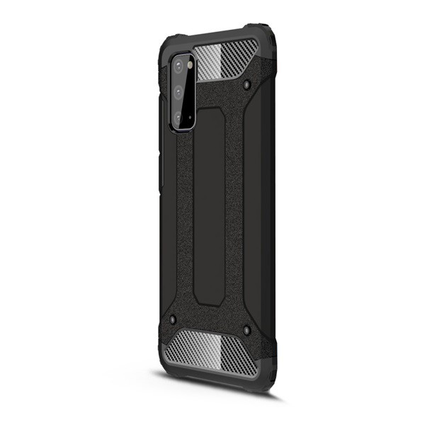 Defender műanyag telefonvédő (közepesen ütésálló, légpárnás sarok, szilikon belső, fémhatás) FEKETE [Samsung Galaxy S20 5G (SM-G981U)] (5996457933204)