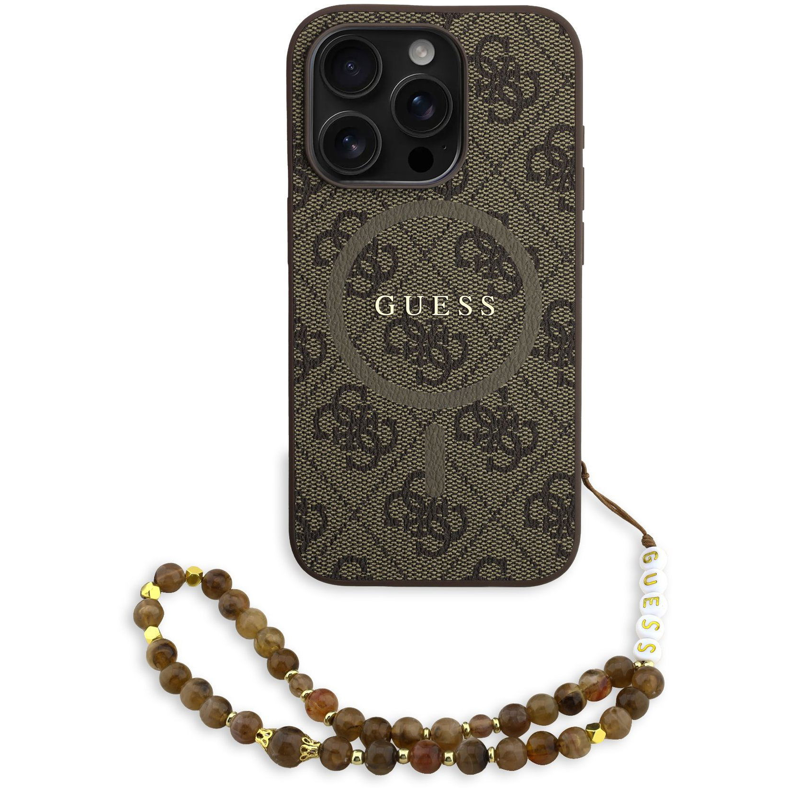Guess PU Leather 4G Colored Ring Strap MagSafe iPhone 15 Pro Brown tok (GUHMP15LP4GREGSW)