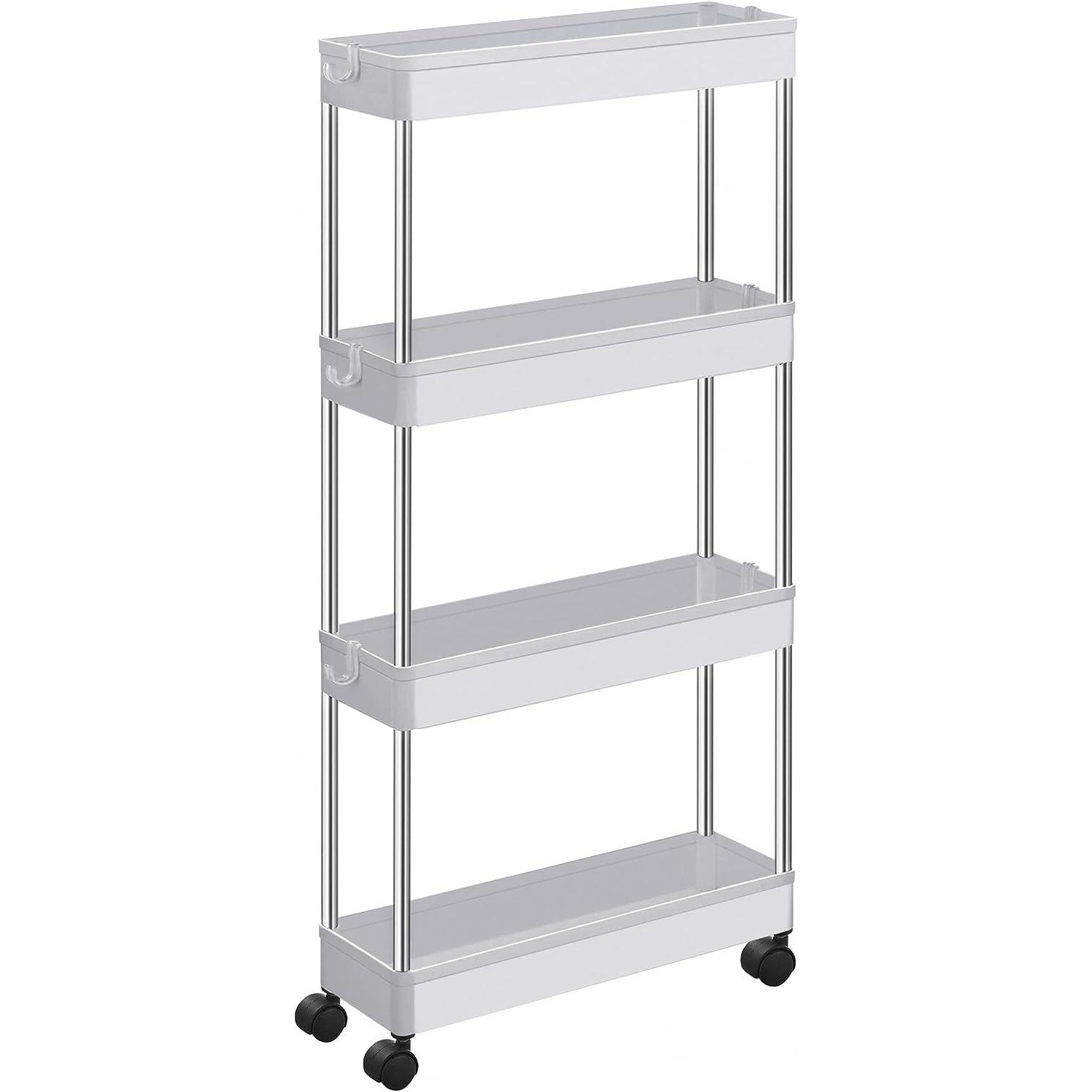 Songmics Műanyag mobilpolc, 40 × 12,5 × 88 cm, 4 polc, fehér (81037)