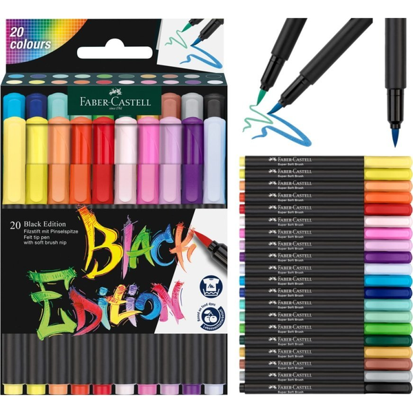 Ecsetirón készlet, FABER-CASTELL "Black Edition", 20 különböző szín