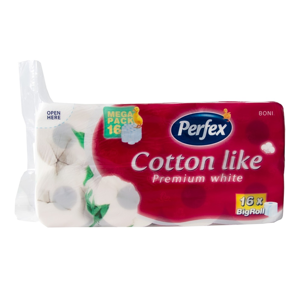 Perfex Toalettpapír 3 rétegű kistekercses 100% cellulóz 180 lap/16 tekercs/csomag Premium Cotton Like Boni  hófehér (HT11034)